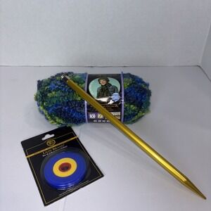 NEW SKEIN LION BRAND LION BOUCLE MOHAIR BLEND YARN - LIME BLUE 2.5oz Free GIFT